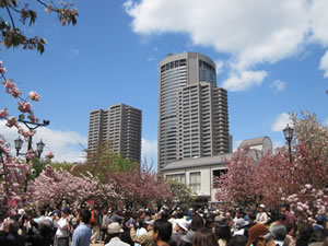 造幣局から眺める、OAP（大阪アメニティパーク）