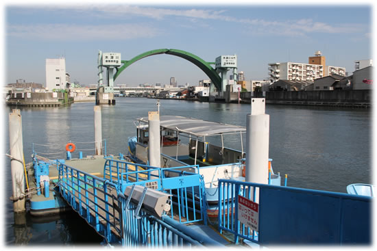 落合上渡船場と木津川水門