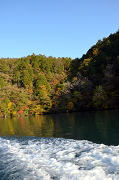 遊覧船からは壮大な渓谷美と木曽川両岸の紅葉をゆっくり楽しむことができます。